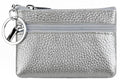 Women's Leather Tiny Small Coin Purse Pouch with Keychain, Mini Card Holder Case for Men (Silver) - color: Silver