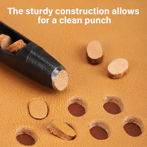 WUTA Oval Leather Hole Punch Set,Carbon Steel Belt Hole Puncher for Leather, Hand Punching Tool for Leathercraft Working (4 * 6mm,1pc) - size: 4×6mm (1 pc)