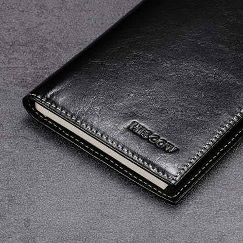 HISCOW Leather Checkbook Cover for Duplicate Checks with Pen Holder - color: Antiqued Black