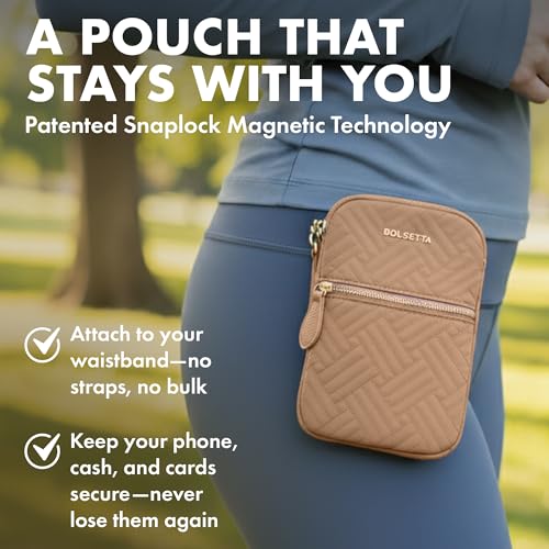 Magnetic Hip Pouch - RFID Blocking Pouch and Key Fob Protector - Zippered Pocket, Magnetic Snaplock Attachment - Lightweight Travel Wallet, Hip Bag for Concerts and Errands - Sandstone Quilt - color: Sandstone