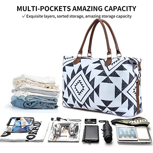 Weekender Bag Duffle Bag For Women Large Travel Tote Bag Overnight Weekend Bags With Shoulder Strap Cow Leopard Atzec… - color: Geometry-a