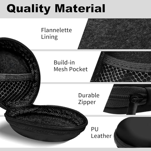 Round Earbud Case Portable EVA Carrying Case Storage Bag Cell Phone Accessories Organizer with Carabiner for Earphone, Earbud, Earpieces, SD Memory Card, Camera Chips,Black - color: C1-Round Black