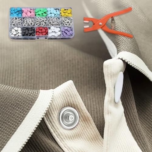 200 Sets Snap Button Kit with Press Pliers Fastener Tool, 9.5mm Metal Snaps for Fabric and Sewing in 10 Solid Colors, Durable Snap Buttons for DIY Crafting and Clothing