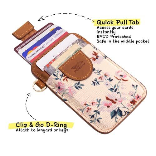 Elastic Card Holder Wallet for Women and Men, Genuine Leather Slim RFID Blocking Front Pocket Credit Card Holder, Cute Small Minimalist Wallet | Bloom - color: Bloom