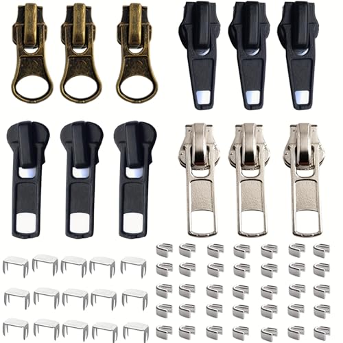 Zipper Repair Kit Replacement Slider: 62Pcs Coat Zipper Slider for Jacket Backpack Luggage - color: 62 Pcs Zipper Slider