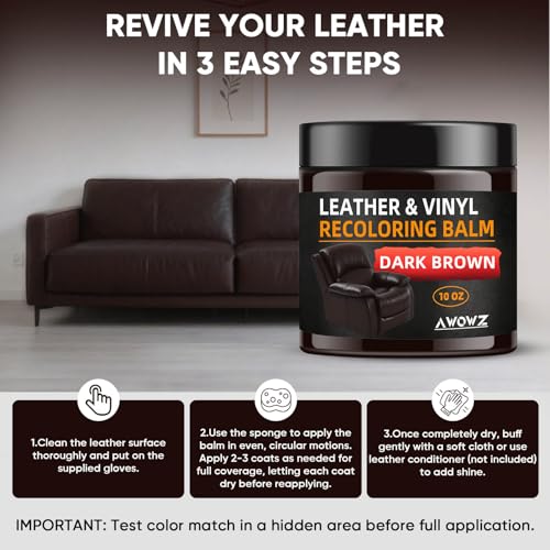 Leather Recoloring Balm - Scratch Repair & Color Restore Kit for Faded Leather, Leather Couch & Car Seats - 10OZ Leather Restorer Balm for Furniture, Auto Interior, Vinyl, Accessories (Dark Brown) - color: Dark Brown, size: 10 OZ