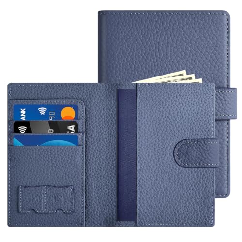 Likesing RFID Blocking Passport Holder, Leather Travel Wallet Womens(Blue) | RFID Passport Wallet with Credit Card Holders SIM Slots, Passport Book Cover Zippered Coins Pocket and Cash Holder - color: Blue
