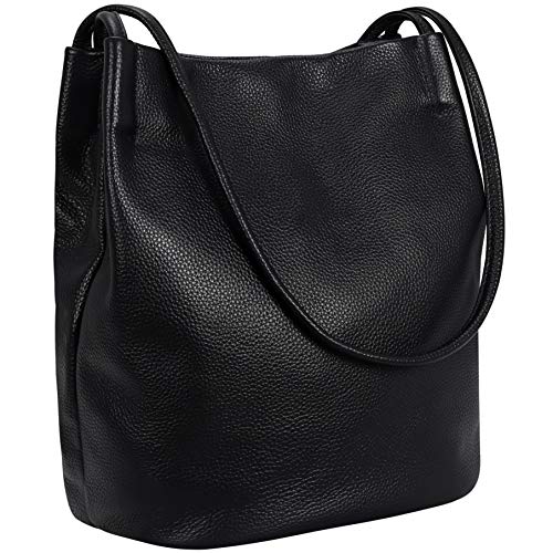 Iswee Soft Leather Tote Bucket Bag Hobo Shoulder Purse and Handbags Women | Large Size Roomy Pocketbooks Ladies Bag Everyday Bag Casual Work Travel Designer Hand Bag - color: Black