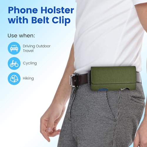 Mopaclle Nylon Phone Holster with Heavy Duty Metal Belt Clip and Card Holder, Compatible with iPhone 17/16/15/14/13 Pro Max,17 Air and Galaxy S26/S25/S24/S23/S22 Plus and FE - Green - color: Nylon-Army green, size: L(6.5x3.5x0.6)