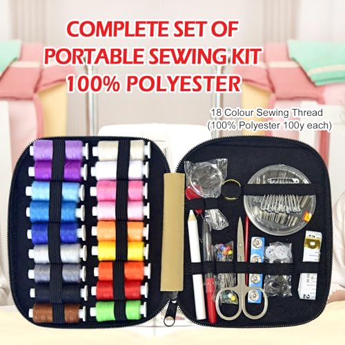 Sewing Kit with Case Portable Sewing Supplies for Home Traveler, Adults, Beginner, Emergency, Contains 18 Sewing Thread, Scissors, Needles, Measure etc,Very Light Tan - color: Very Light Tan, size: 1 Pack