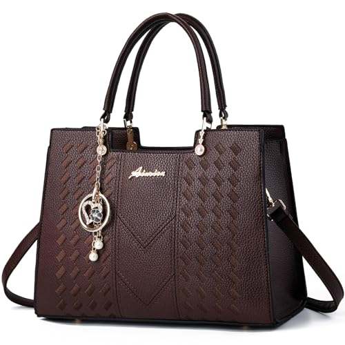 ALARION Purses and Handbags for Women Satchel Purse,PU Leather Tote Bag Crossbody Top Handle Bags with Zipper - color: Lizi CX Coffee