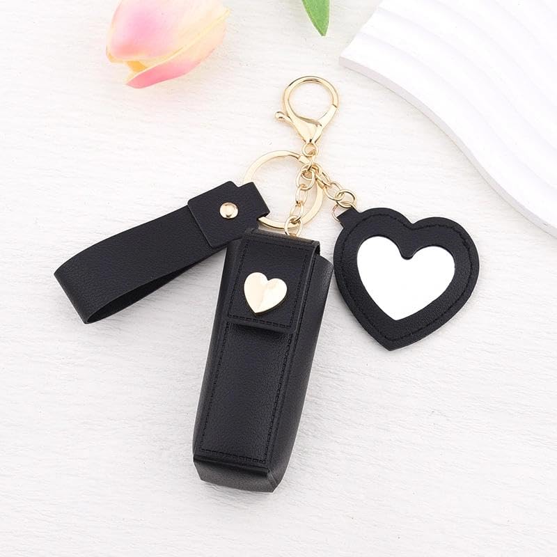 Sisadodo Lip Oil Lipstick Case with Mirror Lip Oil Lipstick Holder Key Chain for Car Keys Keychains Lipstick Organizer Case - color: Black-
