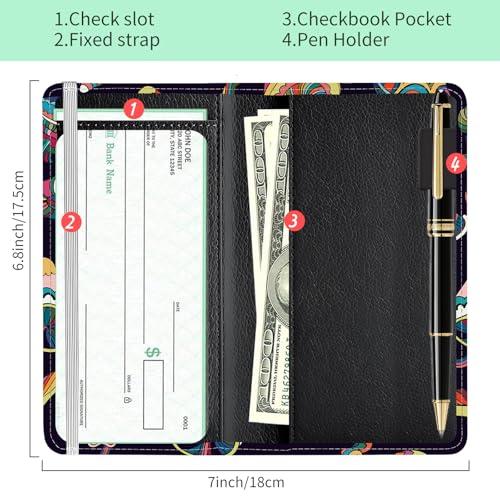 Checkbook Cover for Personal Checkbook, Cute PU Leather Check Book for Women & Men, Slim Checkbook Holder with Pen Holder and Built-in Clear Plastic Divider Cartoon Mushroom - color: Cartoon Mushroom