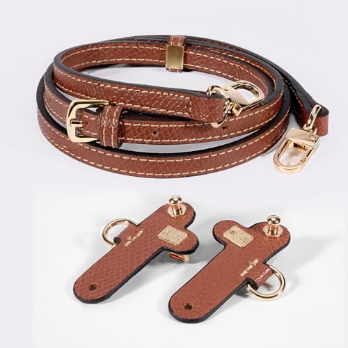 Purse Straps Replacement, Leather Handbag Crossbody Shoulder Strap Kit Adjustable for Mini Longcamp Tote Bag Women - color: DarkBrown