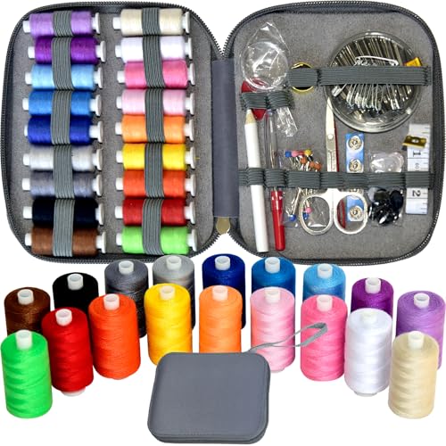 Sewing Kit with Case Portable Sewing Supplies for Home Traveler, Adults, Beginner, Emergency, Contains 18 Sewing Thread, Scissors, Needles, Measure etc (Grey） - color: Grey, size: 1 Pack