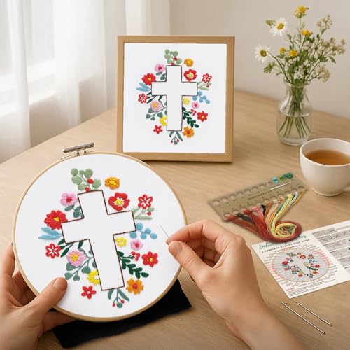Louise Maelys Cross Embroidery Kit for Beginner(Easter Jesus) | Cross Embroidery Starter Kit With Stamped Fabric, Hoop, Threads, Needles And Instructions For Adults,Easy Needlepoint,Gifts - color: Easter
