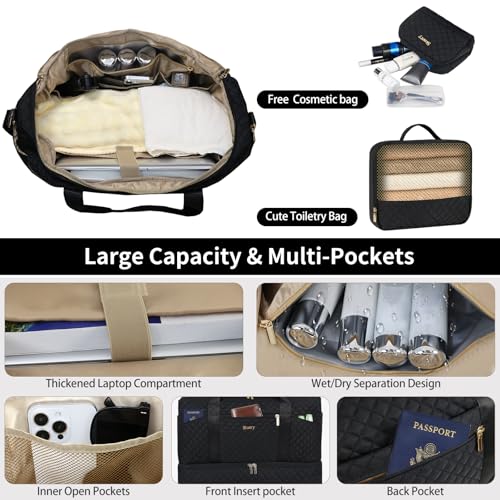 Stuery Weekender Bags for Women with Toiletry Bags: Large Overnight Bags Travel Duffel Bag Carry On Shoulder Weekend Tote with Shoe Compartment and Wet Pocket for Girls Airplane Traveling,Dark - color: B-3PCS All Dark