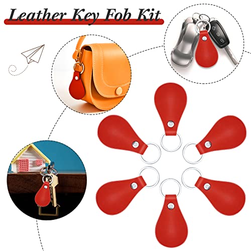 Taiyin 30 Pcs Leather Key Fob Kit PU Leather Keychain Blanks, Red - color: Red