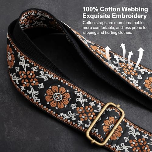 Nefelibata Purse Strap-2" Crazy Horse Leather Wide Shoulder Strap Adjustable Replacement,Retro knit Embroidery Multi-pattern Crossbody Bag Straps for Handbag,Crossbody Bags(Black Leather Embroidery) - color: Black Leather Embroidery