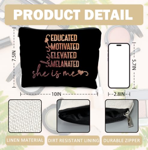 African American Positive Affirmations Makeup Bag for Women | Motivational Gifts for Women,Gold Glitter She Is Me Inspirational Black Woman Cosmetic Toiletry Bag Zipper Pouch - color: Positive affirmation