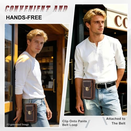 Handmade Leather Phone Holster Purse with Belt Loop, Small Crossbody Bag for Women Men, Phone Pouch With Card Wallet - color: D.brown