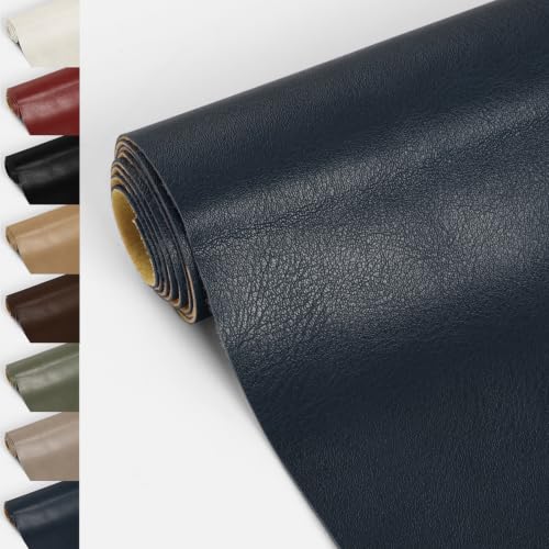 Faux Leather 1.00mm Upholstery Fabric by the Yard 55x180 Inch Navy Blue | Semi-PU Waterproof Marine Vinyl, Soft Thick 2-way Stretch Leather Sheet for Sofa Wallet Cushion Craft Sewing Projects - color: Navy Blue, size: Pre Cut 5 Yard