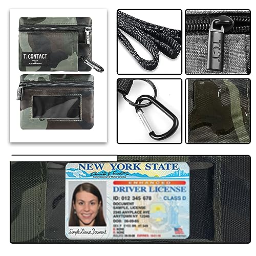 Wallet for Women and Men Mini Zip Card Case with Clear ID Window Zipper Coin Purse Lightweight Portable Keychain Wallet - color: Army green