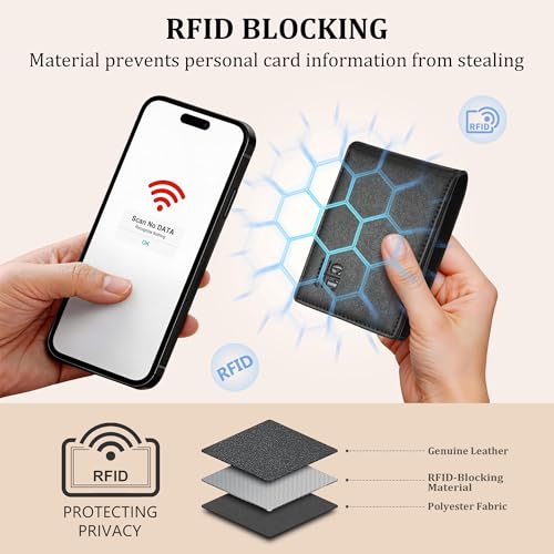 Gostwo RFID Blocking Bifold Wallet for Teen Boys & Men, Credit Card Holder - color: Black Dark
