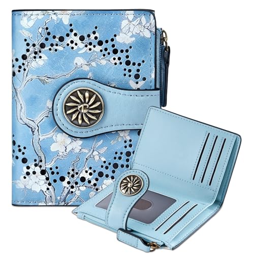 Tipmile Small Wallet Women Bifold RFID Blocking Card Holder Leather Wallets with Zipper Coin Pocket, White & Blue - color: White & Blue