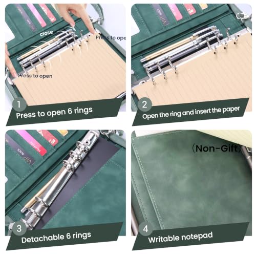 A5 Binder 6 Ring with Zipper, Portable Planner for Travel & Study - color: Green