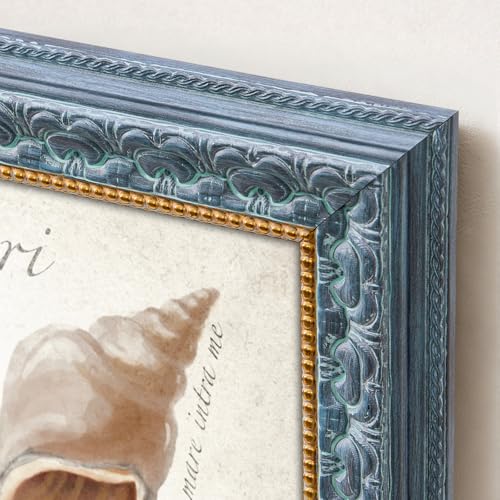 Ornate Blue 8x10 Picture Frame with Raised Leaf Border | 8x10 picture frame for family photos, portraits and art prints; ornate blue finish adds a fresh gentle accent. - color: Blue, size: 8 x 10 in