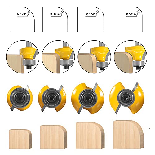 BAYTORY 4Pcs 1/4 inch Shank Round Over Edging Router Bit Set, Corner Rounding Edge-Forming Bit Set-1/8, 3/16", 1/4", 5/16", Woodworking Milling Cutter Tools