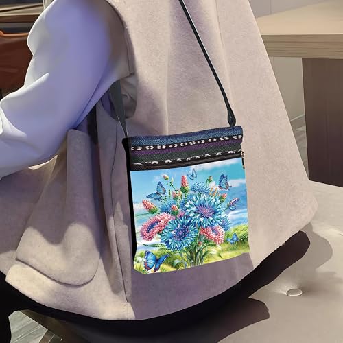 DDGYP DIY Diamond Art Crossbody Bag for Women,Butterfly & Flower Pattern | 5D Diamond Art Painting Shoulder Purse with Adjustable Strap, PU Leather Art Bag, Small Diamond Art Kits for Adults - color: Butterfly Flower 6