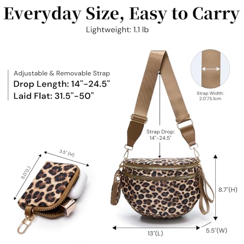 Woven Vegan Leather Bum Bags Women Crossbody Bag, Coin Purse, Trendy Fanny Packs, Adjustable Wide Strap Spacious Travel Sling (Cheetah Print) - color: Cheetah Print