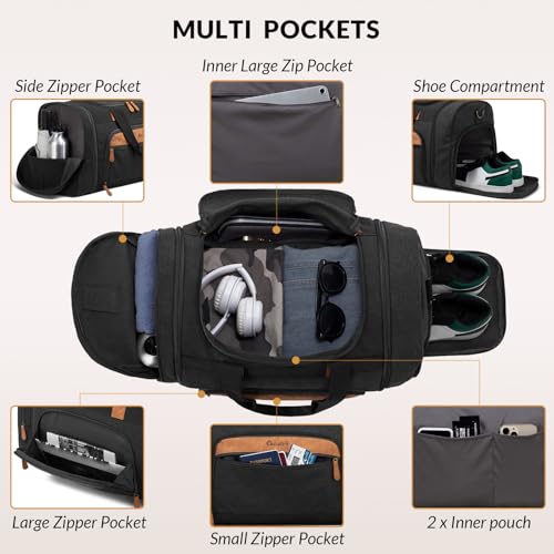 Canvas Duffle Bag 50L Expandable Travel Weekender Bags, Dark Grey | Travel Duffel Bags for Men Women, Weekender Overnight Bag with Shoes Compartment, for Travel, Camp, Gym, Business - color: Dark Grey