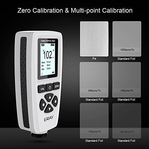 ERAY Mil Thickness Gauge, Coating Thickness Gauges with Backlight LCD Display | Paint Depth Gauge Meter for Car Automotive, Limit Alarm/Data Storage/Export Data/PC Software Analysis (Grey) - color: Grey