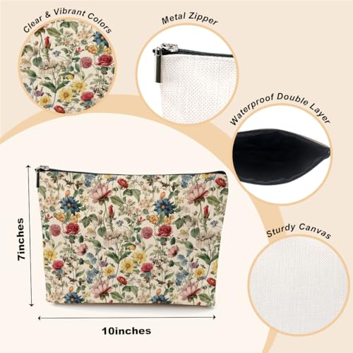 Vintage Floral Makeup Bag Colorful Wildflowers Lovers Gift Botanical Cosmetic Bag for Women Friends Mom Grandma Sister Girl Bestie Gardener Gardening Flowers Lover Friendship Birthday Christmas - color: Colorful Floral 1
