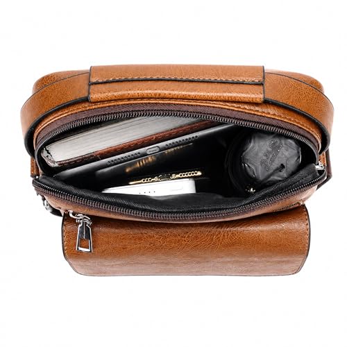 Crossbody Bag for Men, PU Leather Shoulder Messenger Bag with Handle - color: Deep Khaki