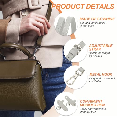 PATIKIL Leather Shoulder Strap, Adjustable Purse Straps Replacement Kit with Clasp for Crossbody Handbag Mini Tote Bag, Light Gray - color: Light Gray