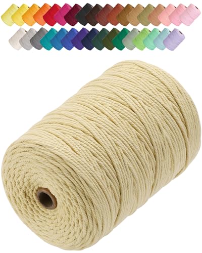 Macrame Cord 3mm x 328yards, Soft Colored Macrame Rope, Natural Cotton Cord for Plant Hangers, Wall Hanger, Decorative Projects(Light Yellow) - color: Light Yellow, size: 3mm×328Yards