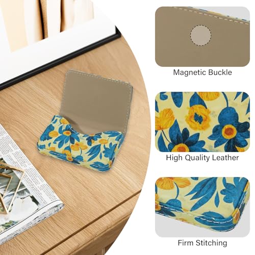 AI-DEE Business Card Holder，PU Leather Business Card Case Color Printing Pattern Card Holder Wallet，Pockets Magnetic Credit Card Holders for Men and Women - Pink Flowers - color: Peach Pink