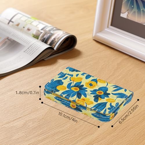 AI-DEE Business Card Holder，PU Leather Business Card Case Color Printing Pattern Card Holder Wallet，Pockets Magnetic Credit Card Holders for Men and Women - Pink Flowers - color: Peach Pink