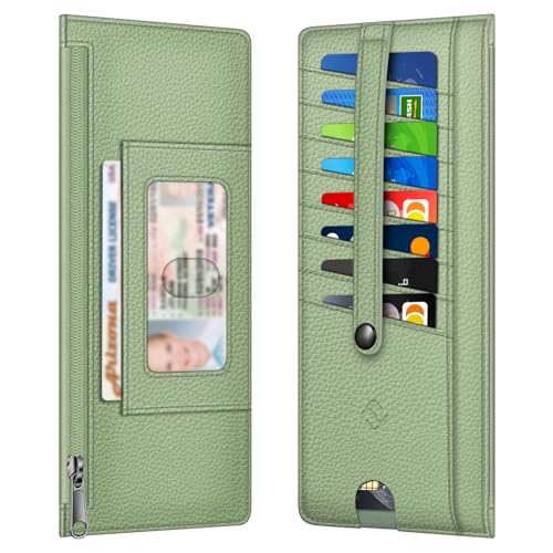 FINTIE Slim Credit Card Wallet Holder Change Pouch | RFID Blocking Business Cards Cases with Zipper Pocket for Cash, Coin, Receipt, Sage Green - color: Sage Green