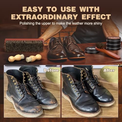 13Pcs Shoe Polish Kit, Shoe Shine Kit for Men & Women with Horsehair Brush, Mink Oil for Leather Boot Shoe Care Kit - color: Brown
