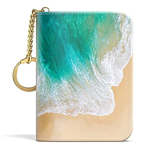 Credit Card Holder for Women, Small RFID Wallet Slim Leather Card Case - color: Beach, size: Keychain