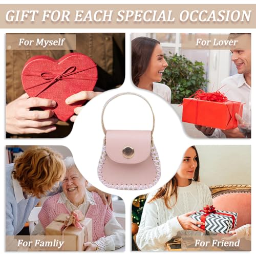 CALFOVERA DIY Genuine Leather Purse Making Kit for Women Handbag Mini Coin Bag Sewing Set Handmade Small Purse Crochet Knitting Supplies for DIY Birthday Bridal Wedding Gift(Pink) - color: pink