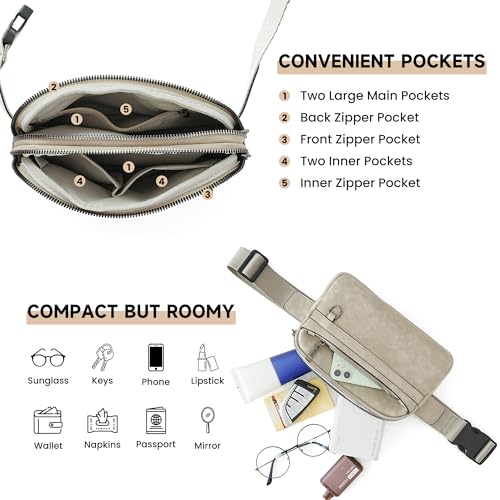 TAMTOMI Fanny Packs for Women Men Everywhere Belt Bag Vegan Leather Waist Packs with Adjustable Strap Crossbody Chest Bag Travel for Workout - color: Gray