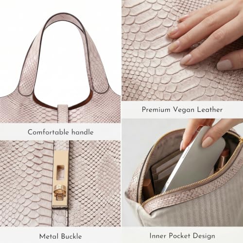 Tote Bag for Women Top Handle Handbag Satchel Bag for Women Vegan Leather Lock Design Bucket Purse for Work Evening - color: Bb