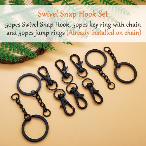 150Pcs Black Swivel Snap Hook Set,Swivel Clasp Keychain Hook Lobster Clasp Split Key Rings with Chain and Jump Rings Bulk for Keychain Lanyard,Jewelry,DIY Crafts Supplies - color: Black