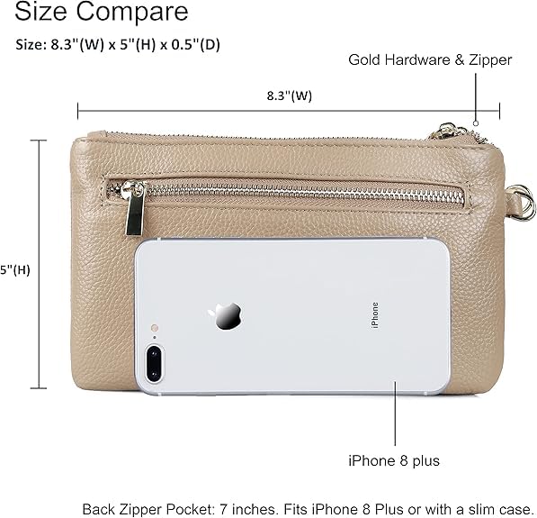 befen Genuine Leather Wristlet Clutch RFID Blocking Bag Cell Phone Purse | Cell Phone Wristlet Clutch for Women, Small Wallet Purses with RFID Blocking Card Slots - color: Light Beige